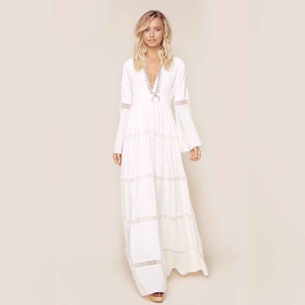 The Jetset Diaries/TJD Ivory Boho Maxi Dress for Wedding or Summer Party